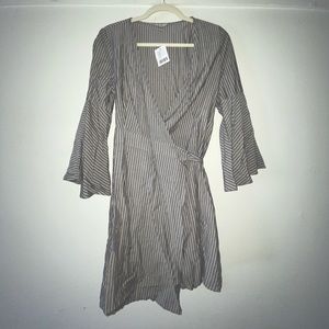 Ecote Urban Outfitters Striped Bell Sleeve Wrap Mini Dress